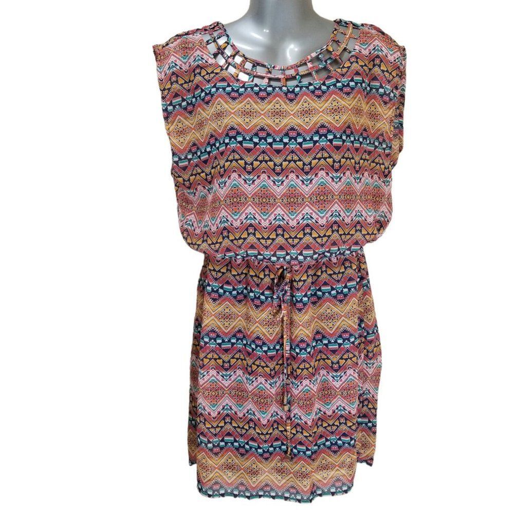 City Triangles Cutout Neckline Multicolor Mixed Stripe Sleeveless Dress M